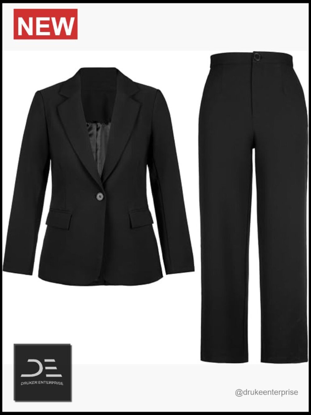 Dressy 2 Piece Pant Suit Set Blazer Straight Leg Pantsuit Work Business